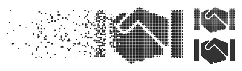 Fototapete - gray vector relation handshake icon in dispersed, dotted halftone and undamaged solid variants. rect