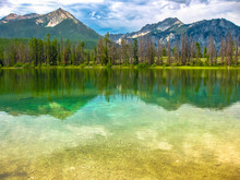 Spectacular Landscape Of Sawtooth National Forest Which Is Reflected In Alice Lake, Heart Of Idaho, United States.