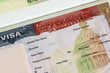 American visa in passport closeup. Travel concept