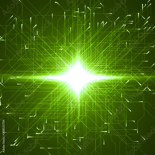 Fotografía technology abstract with mowing particules with energy trails.