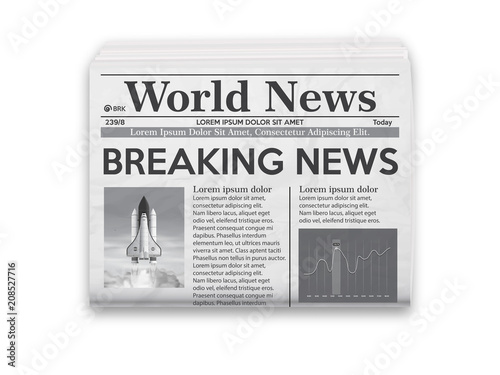 Fotomural Realistic vector illustration of black and white newspaper layout