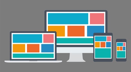 Poster - set of computer, laptop in a flat vector style