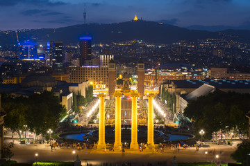 Poster - Barcelona skyline from Montjuic hill at sunset, Spain