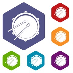 Poster - Drum icons set hexagon isolated vector illustration