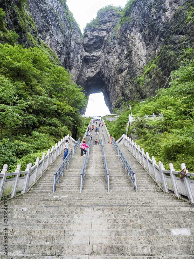 Steps In China The Tianmen Mountain with a view of the cave Known as The Heaven's Gate ...