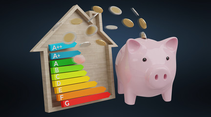 Wall Mural - energy chart rating and piggy bank illustration 3d rendering