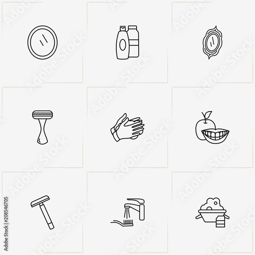 Fotografia, Obraz Hygiene line icon set with drying hands, smile and suds