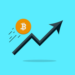 Poster - Digital bitcoin growing arrow up. flat design.