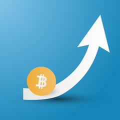 Poster - Digital bitcoin growing arrow up.