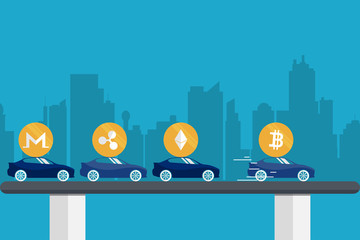 Poster - Bitcoin cryptocurrency growth higher price.