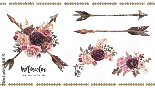 Watercolor Boho Floral Illustration Set Arrows With Flower