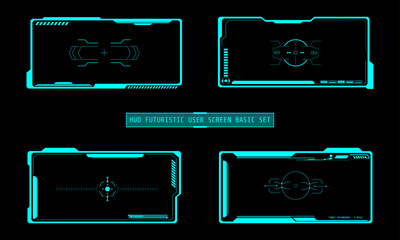 Aufkleber - HUD Futuristic Technology Interface Screen Elements Panel Set Vector. Abstract Virtual Cyber Control Display Pack For Game App UI Illustration	
