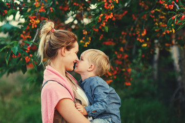 Family portrait of mother and son in nature .Mother's day