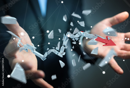 Cuadros en Lienzo Businessman with broken crisis arrow 3D rendering