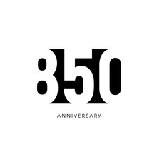 Eight Hundred Fifty Anniversary, Minimalistic Logo. Eight Hundred And Fiftieth Years, 850th Jubilee, Greeting Card. Birthday Invitation. 850 Year Sign. Black Negative Space Vector Illustration On