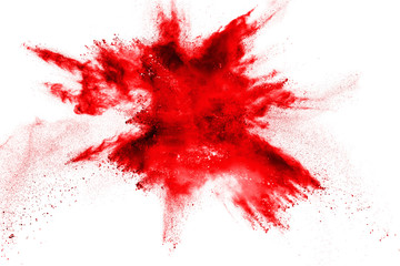 Wall Mural - abstract red dust splattered on white background. red powder explosion on white background. freeze m