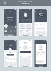 Wall Mural - wireframe kit for mobile phone. mobile app ui, ux design. new profile screens: home, feed, about, ph