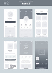 Wall Mural - wireframe kit for mobile phone. mobile app ui, ux design. new profile screens: home, feed, about, ph
