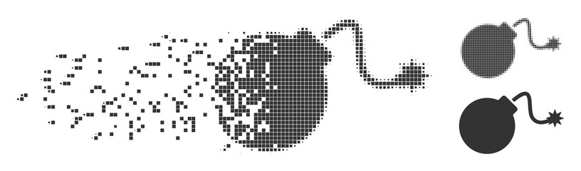 Fototapete - grey vector bomb icon in dispersed, pixelated halftone and undamaged entire versions. disintegration