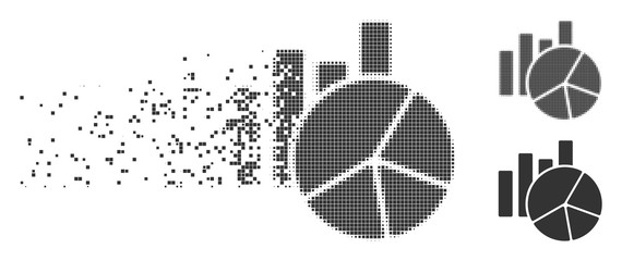 Fototapete - Grey vector charts icon in dispersed, pixelated halftone and undamaged entire versions. Disintegration effect involves rectangle dots. Pieces are arranged into dissolving charts figure.