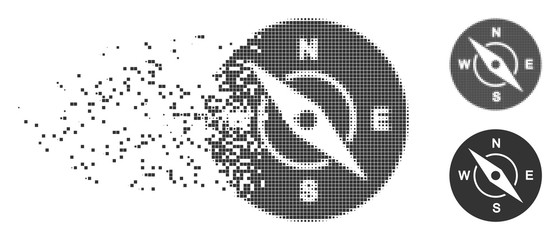 Fototapete - grey vector compass icon in dissolved, pixelated halftone and undamaged entire versions. disappearin