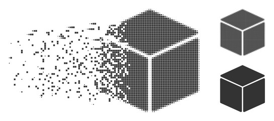 Fototapete - grey vector cube icon in dissolved, pixelated halftone and undamaged entire variants. disappearing e