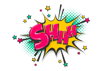 Wall Mural - shh silence pop art comic book text speech bubble