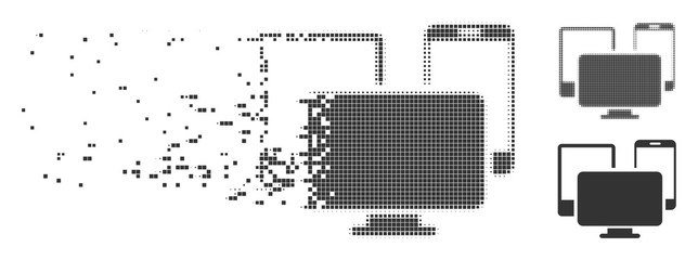 Fototapete - gray vector electronic devices icon in fractured, dotted halftone and undamaged entire versions. dis