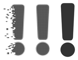 Fototapete - grey vector exclamation sign icon in dispersed, pixelated halftone and undamaged entire variants. di