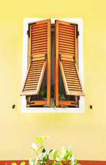 traditional wooden window at Vernazza village Cinque Terre Italy - one of the five famous colorful villages in Italy