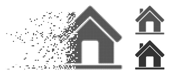 Wall Mural - Gray vector home icon in dissolved, dotted halftone and undamaged whole variants. Disintegration effect involves rectangle dots. Particles are combined into dispersed home figure.