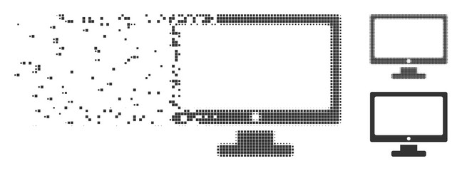 Fototapete - gray vector monitor icon in fractured, dotted halftone and undamaged entire versions. disintegration