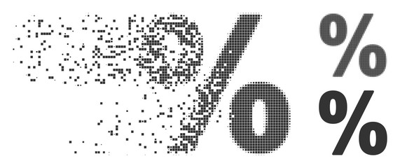Fototapete - grey vector percent icon in fractured, pixelated halftone and undamaged solid variants. disappearing