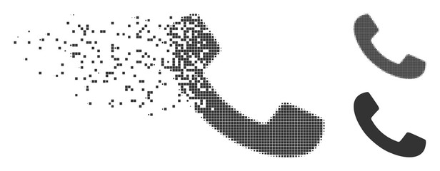 Fototapete - grey vector phone receiver icon in dissolved, dotted halftone and undamaged solid variants. disappea