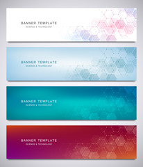 science, medical and digital technology header or banners. geometric abstract background with hexago