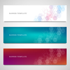 science, medical and digital technology header or banners. geometric abstract background with hexago