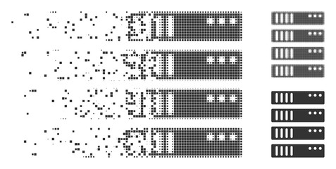 Fototapete - grey vector server icon in dispersed, dotted halftone and undamaged whole variants. disappearing eff