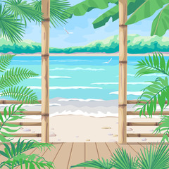 Wall Mural - Tropical Background with Terrace on Sea Coast.