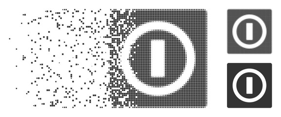 Fototapete - Grey vector switch icon in fractured, pixelated halftone and undamaged solid versions. Disappearing effect uses square particles. Pieces are arranged into disappearing switch form.