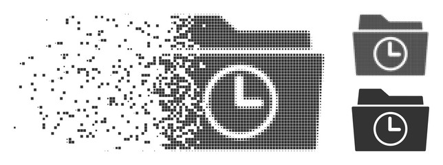 Fototapete - Gray vector temporary folder icon in fractured, pixelated halftone and undamaged whole versions. Disintegration effect uses rectangular particles.