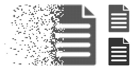 Fototapete - Grey vector text page icon in fractured, dotted halftone and undamaged solid versions. Disappearing effect uses rectangular particles. Cells are combined into dissolving text page form.