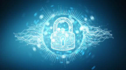 Fototapete - Digital security hologram with padlock 3D rendering