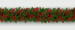 Christmas and New Year border of realistic branches of Christmas tree and holly berries
