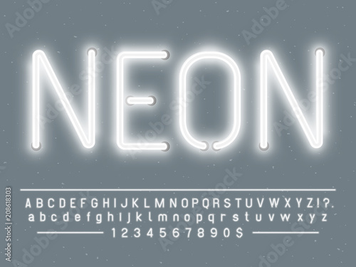 Bright glowing white neon sign characters Fototapet