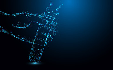 Poster - Hand Holding Test tubes form lines, triangles and particle style design. Illustration vector