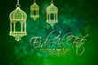 Eid-Al-Fitr background with golden lanterns on green