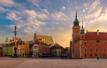 Warsaw, Royal Castle And Old Town At Sunset