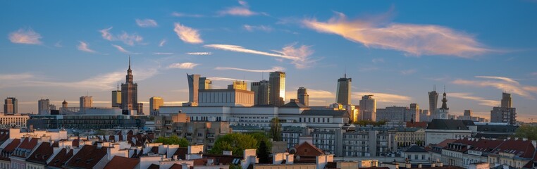 Wall Mural - panoramic view of modern sentrum Warsaw during sunset