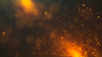 Poster - abstract bokeh background with lots of blurred dust glowing particles. glitter lights. 3d rendering