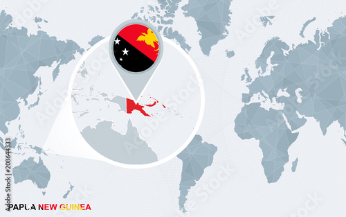 Cuadros en Lienzo World map centered on America with magnified Papua New Guinea.